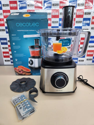 Procesador alimentos 2000W, 3.5L Paprika 1300, Acero Inoxidable, Bowl, 2 Velocidades, 3 Discos de corte, 1 Cuchilla para picar y 1 para amasar Cecotec